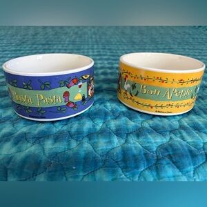 Pair Barbara Olsen Ceramic Soup Mugs - Basta Pasta & Bon Apetite